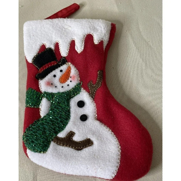 Christmas Holiday Red Small Snowman Winter Stocking‎ NEW 6 Inch - Picture 1 of 4